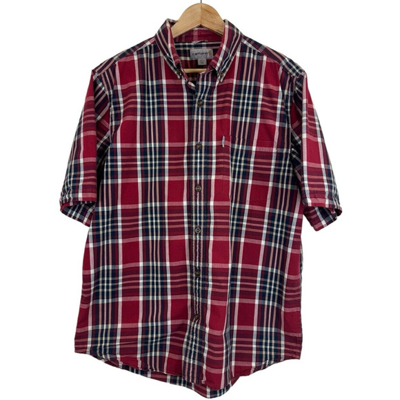 Carhartt‎ Shirt Mens L Relaxed Fit Red Plaid Short Sleeve Cotton Button Down - Picture 1 of 5